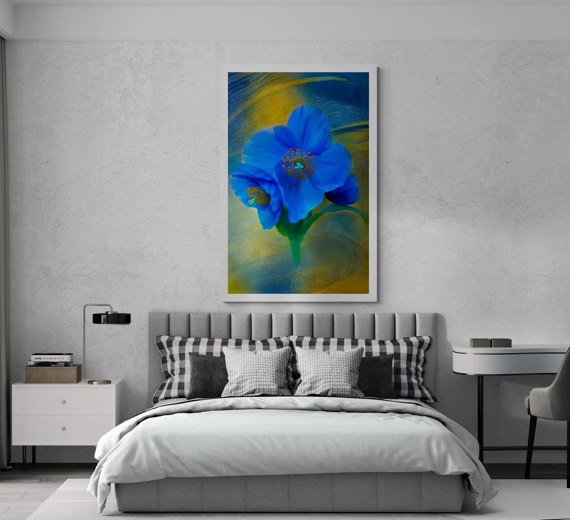 Blue Poppy Art Print: Botanical Flower Wall Decor, - Etsy