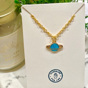 Handmade planet necklace, Gift for her, handmade necklace, charm necklace, gold stainless steel necklace, aesthetic necklace