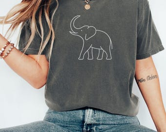 Minimalist Elephant Unisex T-shirt, Comfort Colors, Animal Lover Tee, Line Art Shirt Gift, Elephant Graphic Tee, Graphic Tee for Elephant