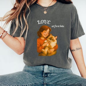 Comfort Colors Fun Cat Shirt Love At First Bite, Cute Cat Tee, Cat Lover Gift, Funny Cat Tee