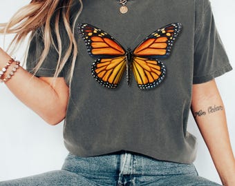 Camiseta de mariposa monarca, camiseta para amantes de la naturaleza, camiseta con colores cómodos, camiseta con estampado de mariposa, top de moda para mujer