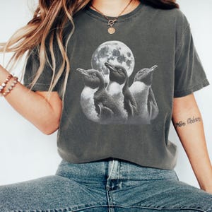Penguins Howling To Moon Comfort Colors Vintage Style T-shirt, Retro Funny Penguin Shirt, Weird Mystical Penguin Lovers