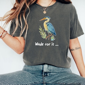 Funny Heron T-shirt, Watercolor Bird Tee, Comfort Colors Unisex Shirt, Nature Lover Gift, Wildlife Graphic Tee, Great Blue Heron