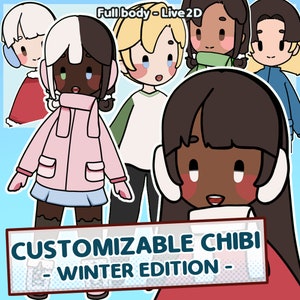May include: A digital illustration of five customizable chibi characters wearing winter clothing. The characters are wearing pink, green, blue, and red clothing. The text "CUSTOMIZABLE CHIBI - WINTER EDITION -" is at the bottom of the image.