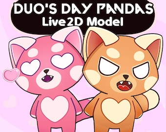 Duo Pandas Live2D Vtuber Model: Pink & Orange, Ready to Use
