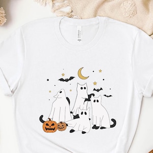 Сute Ghost Cat T-shirt, Black Cat T-shirt, Halloween Cat Tshirt, Cat Lover Gift, Ghost Cat T-shirt, Funny Ghost Cat, Halloween Party Costume
