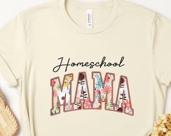 Camiseta floral para mamás que educan en casa - Camiseta de colores cómodos