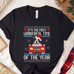 Kerst-T-shirt Boston Terrier, sweater it's the Most Wonderful Time of the Year, kerstmanshirt, kerstcadeau Boston Terrier