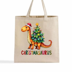 Christmatasaurus Tote Bag – Adorable Dinosaur Christmas Bag for Holiday Shopping, Gift-Giving & Winter Fun! Spread Festive Cheer Everywhere!