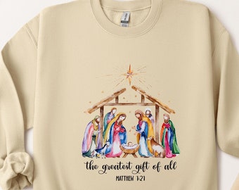 Nativity Scene Sweatshirt: Christian Christmas Bible Verse Hoodie