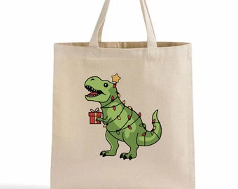 FRODOTGV Dinosaur Christmas Tote Bag - Pink Canvas Shopping Bag With "Tree Rex" Design, 15 X 16.3 Inches - View #3