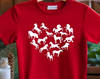 Pferde Herz T-Shirt: Reiter Silhouette T-Shirt, Pferde Liebhaber Geschenk