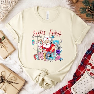 Santa&#39;s Favorite Nurse Holiday Shirt, Christmas Nurse Top, Festive Nurse Gift, Christmas Tree Tee, Holiday Healthcare Sweatshirt