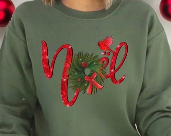 Noel Christmas Sweatshirt: Holiday Wreath & Cardinal