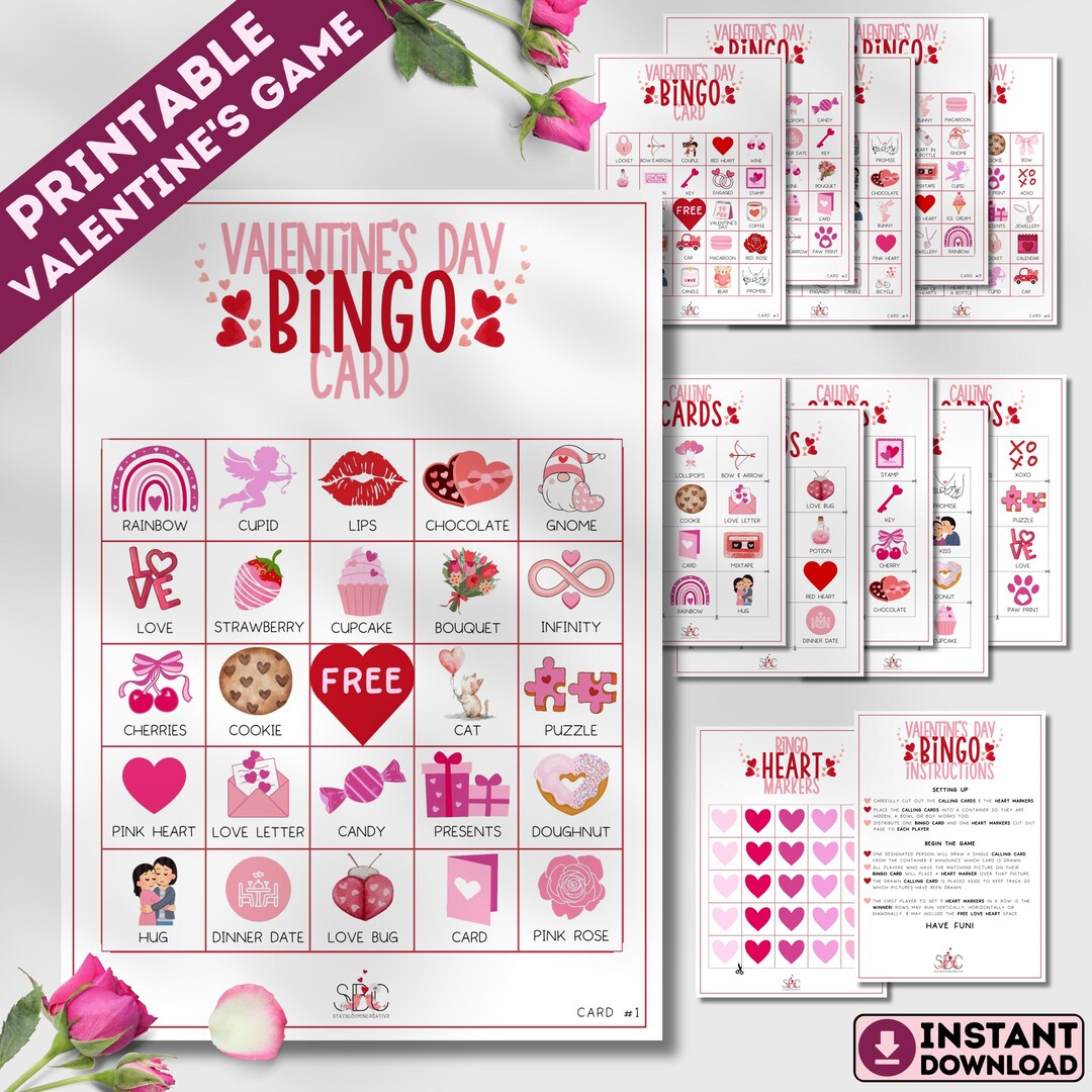 Valentines Day Bingo | Printable DIY Kids Party Game | Classroom Cards ...