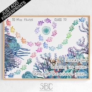 Under The Sea Fingerprint Art: Teacher Appreciation Gift (Instant Digital Download)