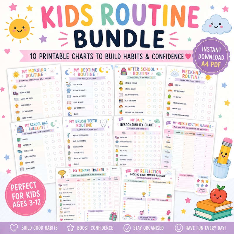 Editable Kid Routine Children Routine Tracker - Etsy