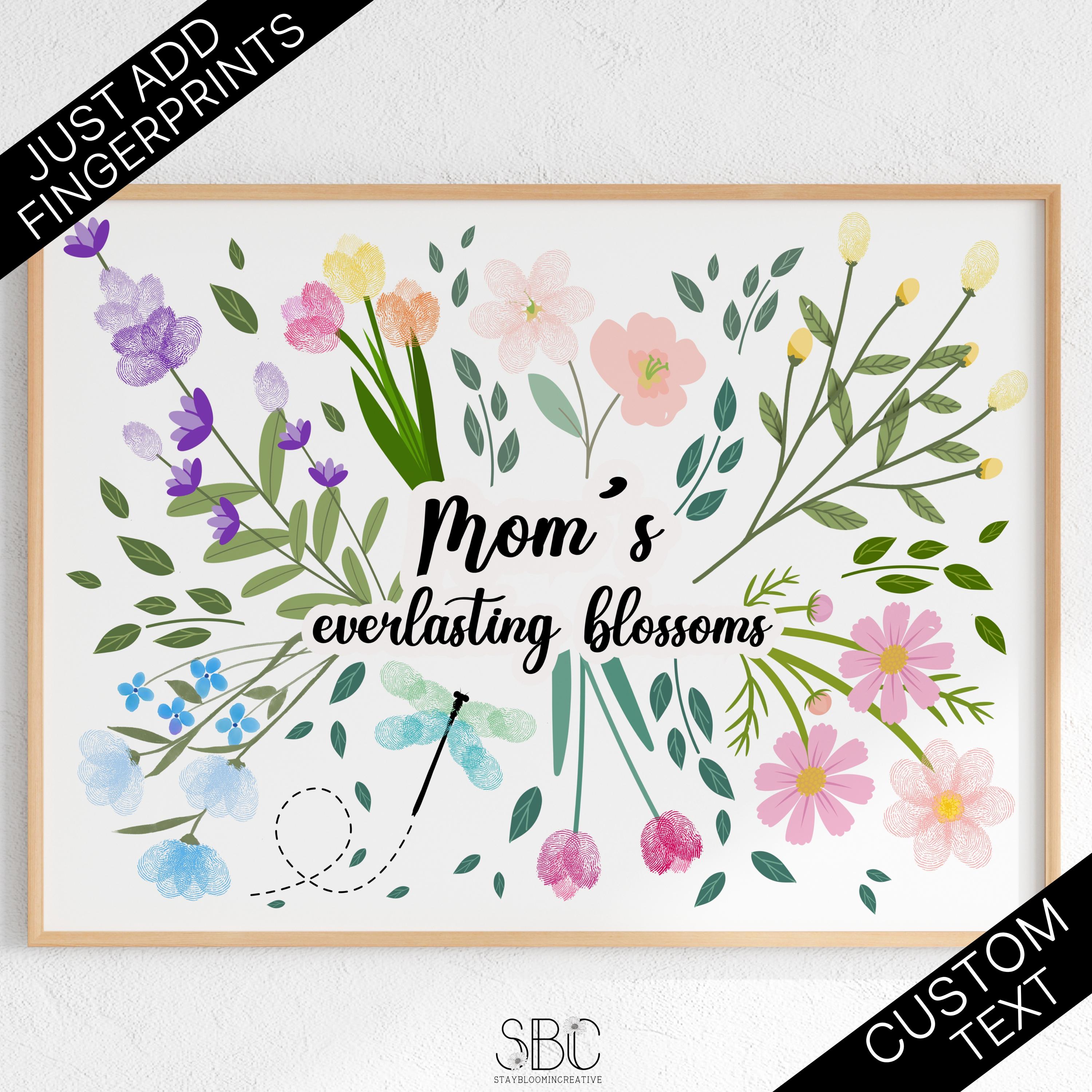 Personalized Fingerprint Flower Art | Custom Mother's Day Digital Download | DIY Family Kids Keepsake Gift for Mom Mum Grandma Nan Two Mom's