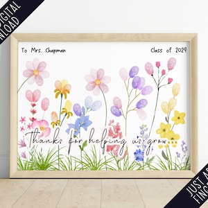 Teacher Appreciation Fingerprint Art Gift From Students | Thank You Teacher | End Of Year Gift From Class DIY Kids | Instant Download