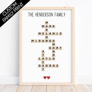 Personalised Family Scrabble Art Print | Digital Download | Custom Name Printable | Unique Puzzle Crossword | Housewarming New Home Gift