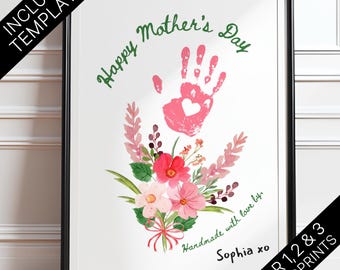 Happy Mother&#39;s Day Handprint Art | Gift for Mom | Handprint Flower Bouquet | Kids DIY Gift | Printable Keepsake | Mother&#39;s Day Gift