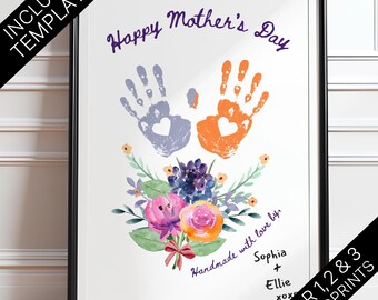 Happy Mother&#39;s Day Handprint Art | Gift for Mom | Handprint Flower Bouquet | Kids DIY Gift | Printable Keepsake | Mother&#39;s Day Gift