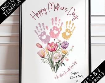 Happy Mother&#39;s Day Handprint Art | Gift for Mom | Handprint Flower Bouquet | Kids DIY Gift | Printable Keepsake | Mother&#39;s Day Gift
