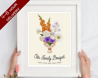 Personalised Birth Month Flowers Family Bouquet | Custom Wall Art | Gifts for Mother's Day | Keepsake Presents | Digital Download