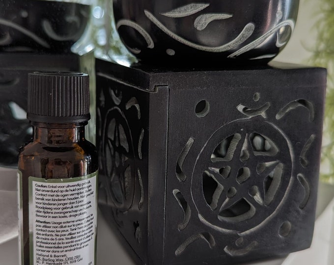 Black Soapstone Oil Burner (Pentacle Design - Tealight NOT included)