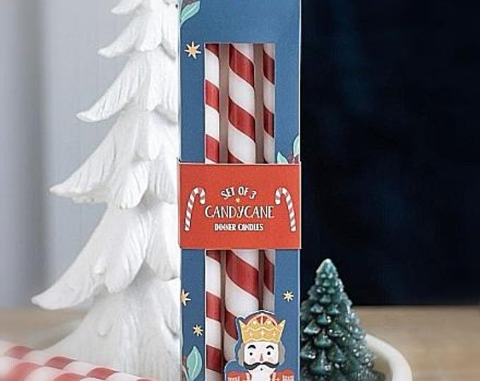 Set of 3 Candy Cane Taper Candles