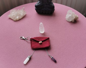 Pendulum/Crystal Bag Keyring (Burgundy)  - Handmade by Ylva