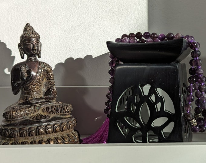 Black Soapstone Oil Burner (Lotus Design - Tealight NOT included)