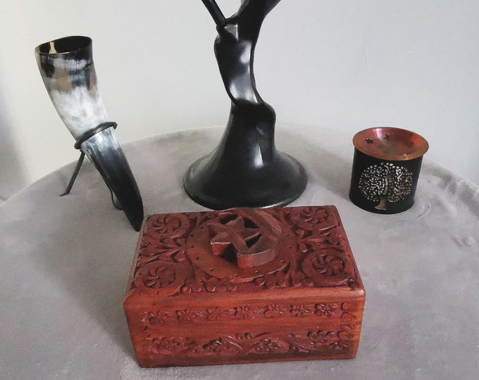 Moon & Star Wooden Engraved Tarot Box
