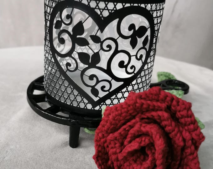 Black and Silver Candle Holder with Heart Motiv and Glass Top (Tealight NOT included)