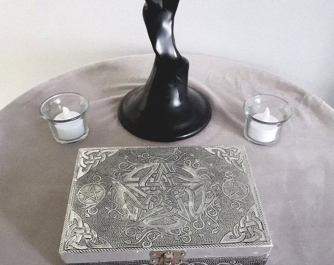 Embossed Wooden Storage Box with Celtic Pentacle Motive