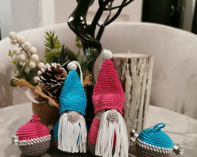 Set of 2 Gnomes and 2 Baubles - Handmade by Ylva