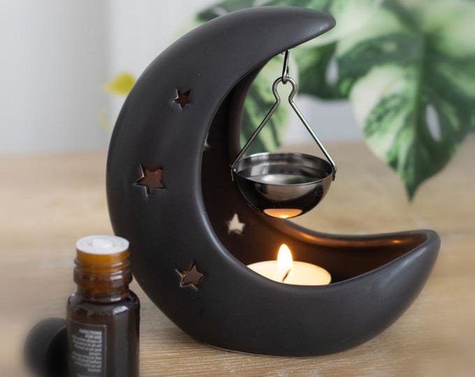 Black Crescent Moon Oil Burner. (Tealight NOT included)