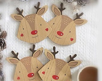 Set di 4 sottobicchieri con design a renna