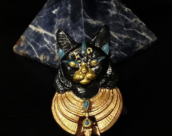 Egyptian Cat Altar Tile - casted and handpainted by Ylva