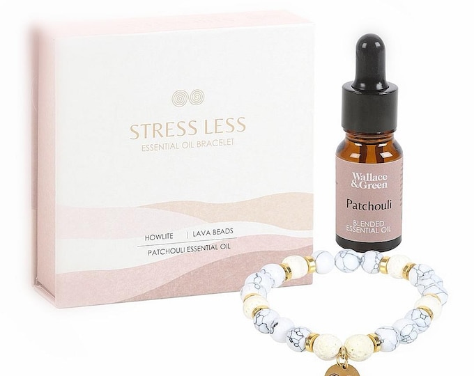 Howlite/Lavastone Bracelet with Patchouli Essential Oil.