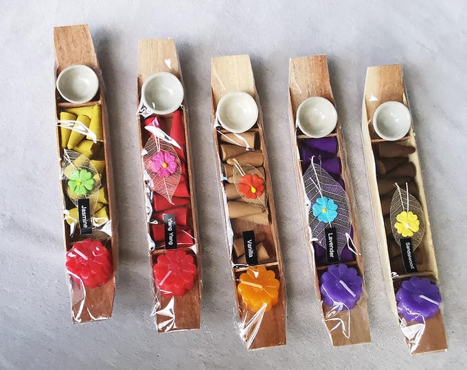 Incense Gift Boat with small Elephant candle and incense holder (5 different variations available)