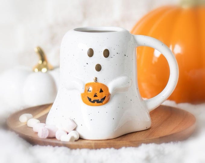 White Ghost Mug with Pumpkin
