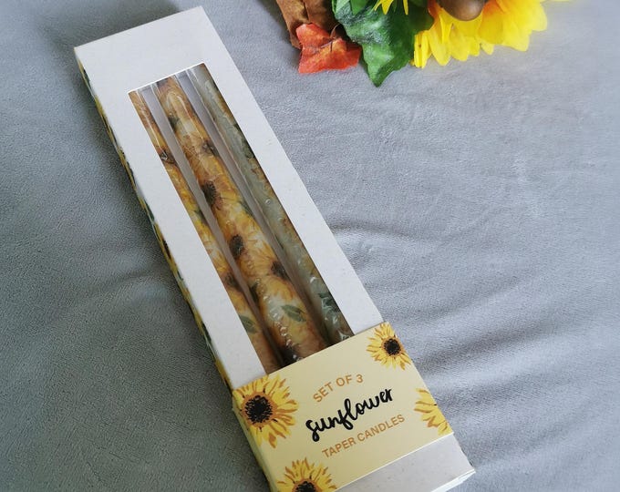 Set of 3 Sunflower Taper Candles