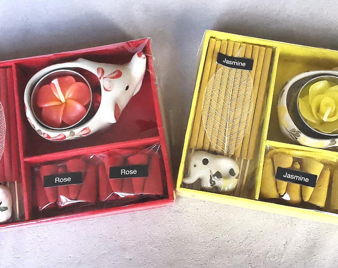 Incense Gift Box with small Elephant candle and incense holder (2 different variations available)