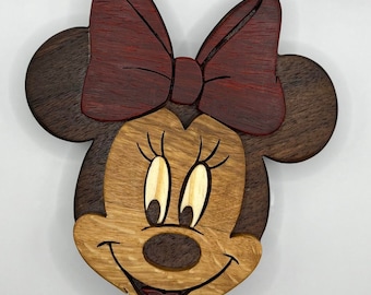 Minnie Mouse Handmade Natural Wood Baby Rattle