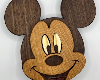 Handmade Mickey Mouse Baby Rattle made from Walnut, White Oak , and Padauk