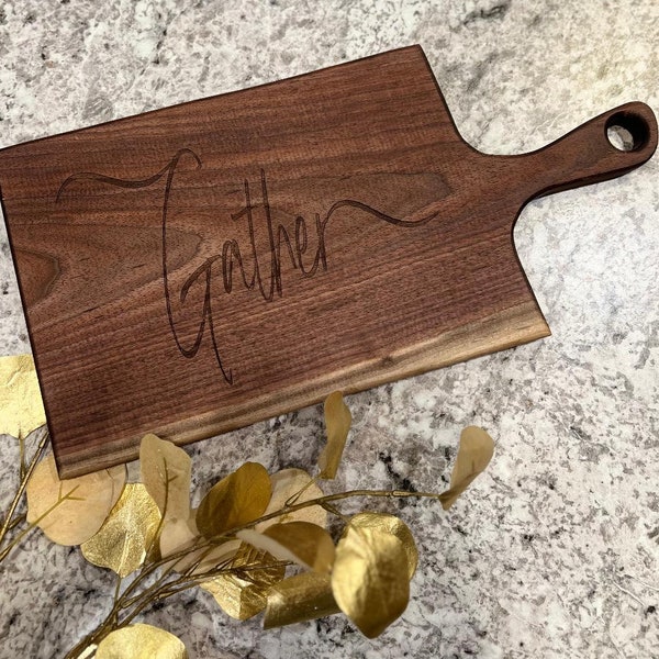 Personalized, Engraved Charcuterie Board, Custom Wooden Serving Board, Gather, Wedding, Engagement, Anniversary, Housewarming, Spring Gift