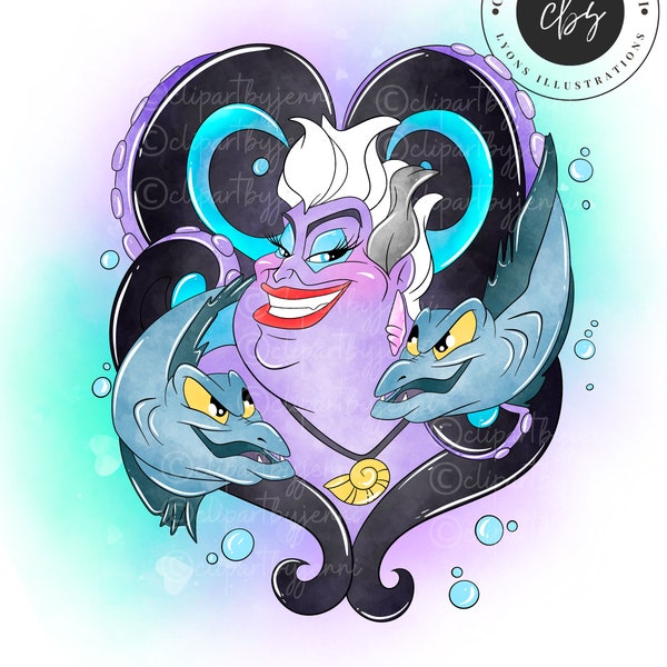 Watercolour Ursula Clipart / Little Mermaid Ursula PNG 300 Dpi Printable Digital Download / Little Mermaid Ursula Sublimation / Ursula PNG