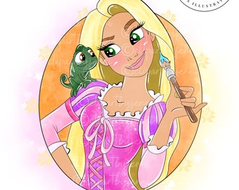 Acuarela Rapunzel Enredado Clipart / Rapunzel PNG Imprimible / Rapunzel Descarga Digital / Sublimación Rapunzel / Ilustraciones Rapunzel