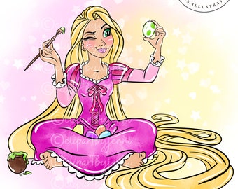 Rapunzel Enredado Acuarela Clipart / Rapunzel Art Clipart / Rapunzel Imprimible Descarga Digital / Rapunzel Huevo de Pascua Clipart / Rapunzel